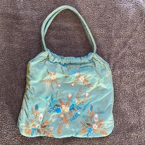 Iridescent green turquoise boho hippie cloth handbag
